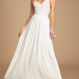 Lulus Meet Me in Madrid White Beaded Dress